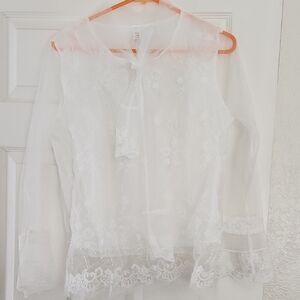 Chic Sheer White Lace Blouse